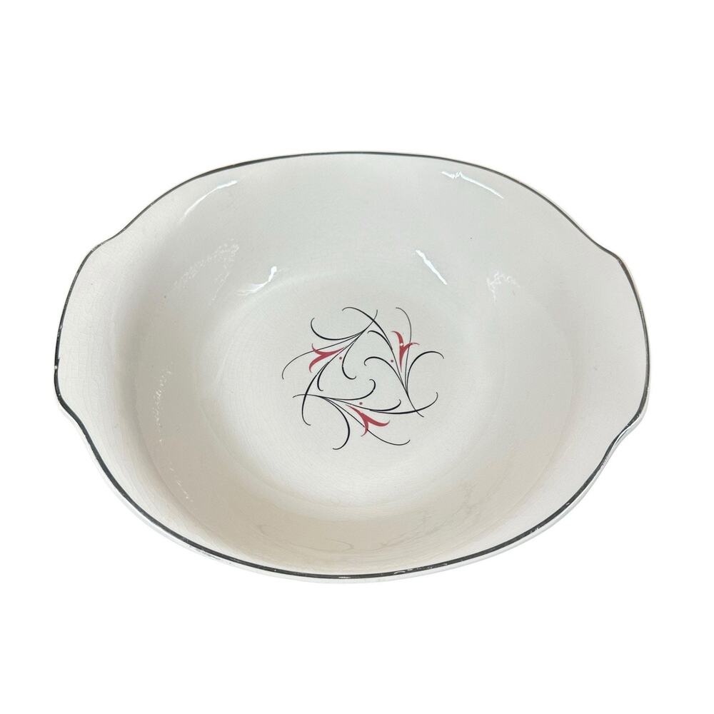 Vtg 1950s Salem China Sernade Black Pink Floral Silver Rim Serving Dish Bowl USA
